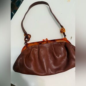 Chic Brown vintage Leather and Acrylic Shoulder‎ Bag with Orange Accents